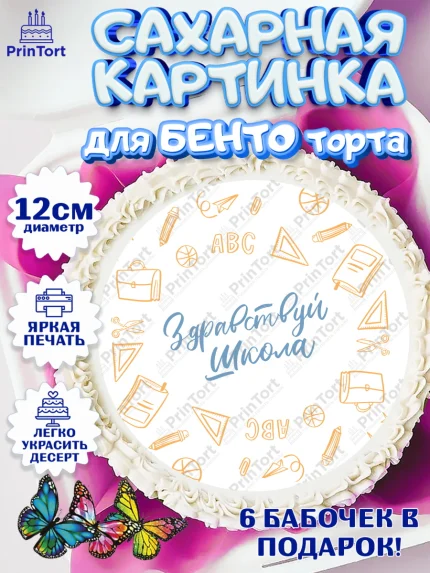 Сахарные круги 12см PT05, Первый класс, Девочка, День знаний 1 сентября, арт. PT0512784