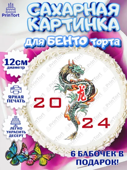 Сахарные круги 12см PT05, Новый год 2024, год дракона, Девочка, Новый год, арт. PT0512921