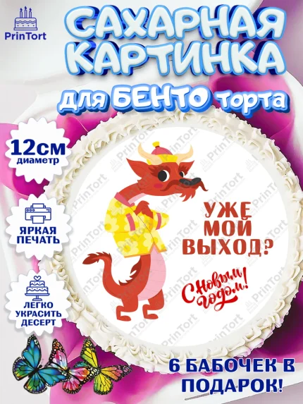 Сахарные круги 12см PT05, Новый год 2024, год дракона, Девочка, Новый год, арт. PT0512923