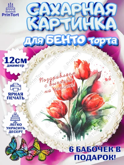 Сахарные круги 12см PT05, Пенсия, Девушка, Выход на пенсию, арт. PT0513475