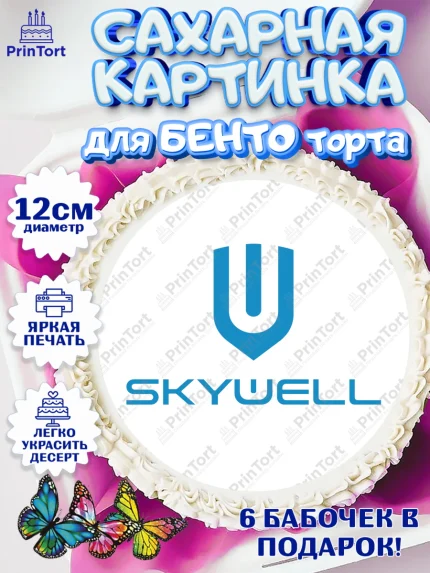 Сахарные круги 12см PT05, авто Skywell, логотип скайвел, skywell, Мальчик, День рождения, арт. PT0513687