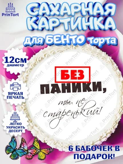 Сахарные круги 12см PT05, Без паники, Сердце, бабочка, Мальчик, День рождения, арт. PT0516280