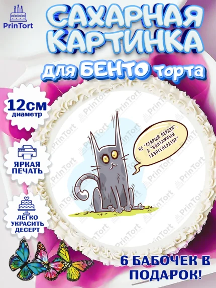 Сахарные круги 12см PT05, Не старый пердун, кот, часы, сердце, духи, Мальчик, День рождения, арт. PT0516323