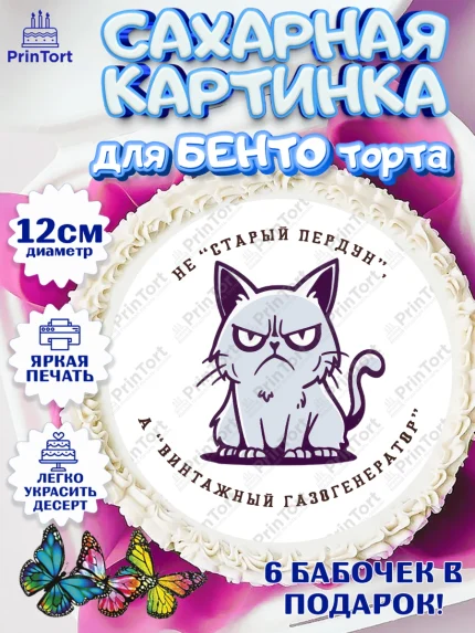 Сахарные круги 12см PT05, Не старый пердун, кот, бабочка, сердце, чемодан денег, Мальчик, арт. PT0516331