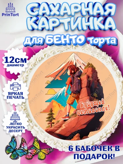Сахарные круги 12см PT05, Скалолазание, горы, Девочка, День рождения, арт. PT0516703