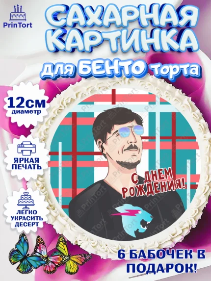 Сахарные круги 12см PT05, Мистер Бист, mister beast, ютуб, youtube, Девочка, День рождения, арт. PT0517017