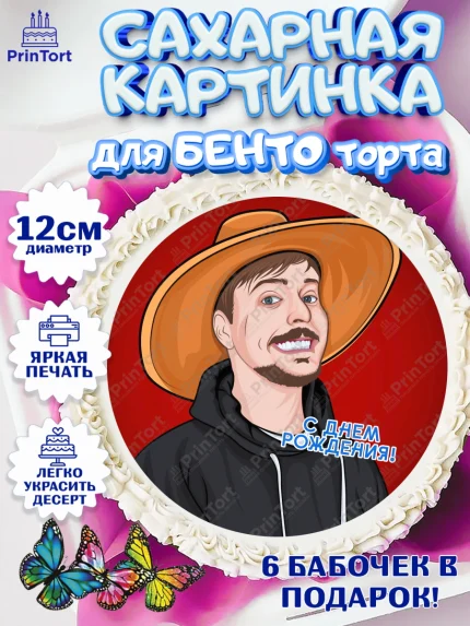 Сахарные круги 12см PT05, Мистер Бист, mister beast, ютуб, youtube, Девочка, День рождения, арт. PT0517028