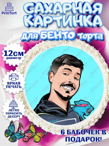 Сахарные круги 12см PT05, Мистер Бист, mister beast, ютуб, youtube, Девочка, День рождения, арт. PT0517030