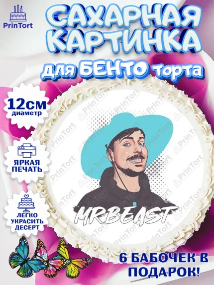 Сахарные круги 12см PT05, Мистер Бист, mister beast, ютуб, youtube, Девочка, День рождения, арт. PT0517032