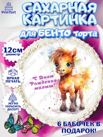 Сахарные круги 12см PT05, Пони, лошадка, Мальчик, День рождения, арт. PT0517067