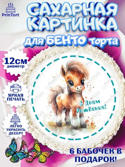 Сахарные круги 12см PT05, Пони, лошадка, корона, Девочка, День рождения, арт. PT0517071