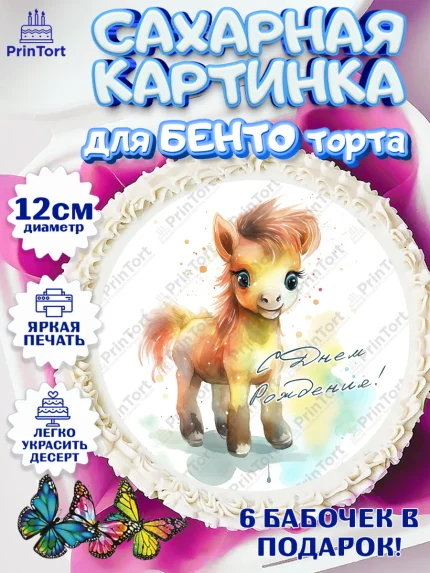 Сахарные круги 12см PT05, Пони, лошадка, корона, Девочка, День рождения, арт. PT0517073