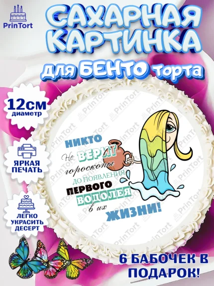 Сахарные круги 12см PT05, Гороскоп Водолей, водолей, шарики, подарок, Девочка, День рождения, арт. PT0517091