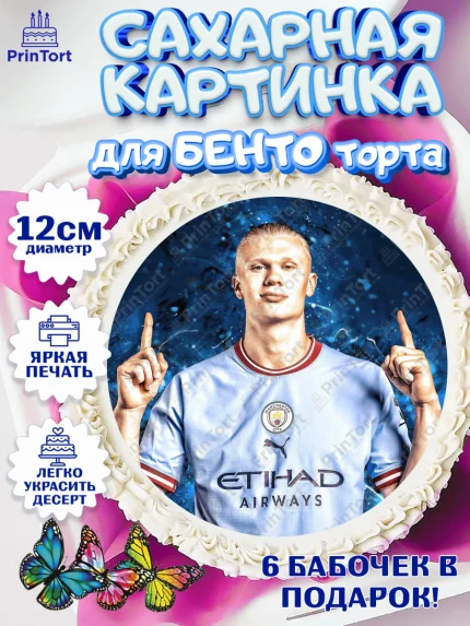 Сахарные круги 12см PT05, Эрлинг Холланд, футболист Эрлинг Холланд, Мальчик, День рождения, арт. PT0517116