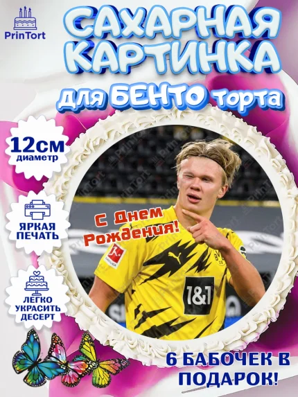 Сахарные круги 12см PT05, Эрлинг Холланд, футболист Эрлинг Холланд, Мальчик, День рождения, арт. PT0517118