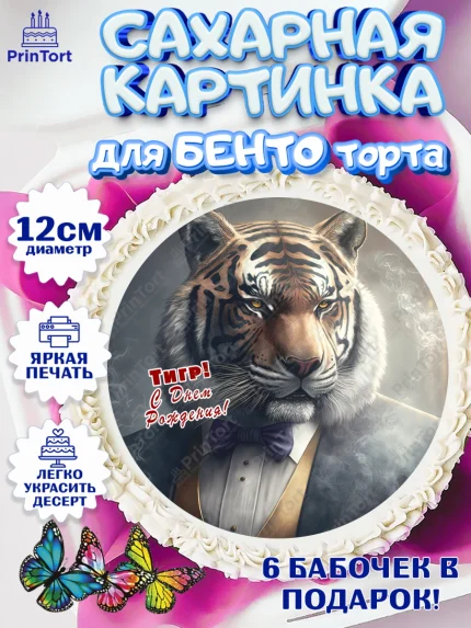 Сахарные круги 12см PT05, Тигр, машина, губы, Мальчик, День рождения, арт. PT0517352