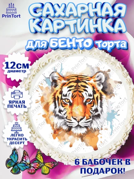 Сахарные круги 12см PT05, Тигр, корона, машина, Мальчик, День рождения, арт. PT0517357