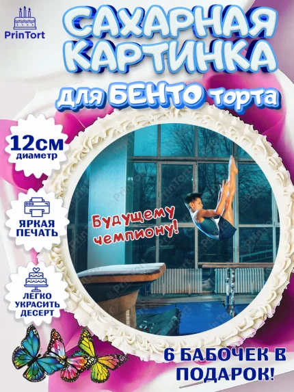 Сахарные круги 12см PT05, Гимнастика, кубок, таймер, медаль, мальчик, День рождения, арт. PT0517723