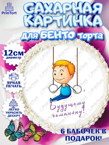Сахарные круги 12см PT05, Гимнастика, кубок, таймер, медаль, мальчик, День рождения, арт. PT0517730