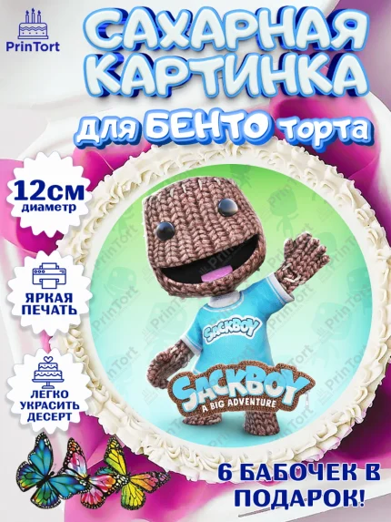 Сахарные круги 12см PT05, Sackboy a big adventute, Sackboy a big adventure, Девочка, День рождения, арт. PT0518128