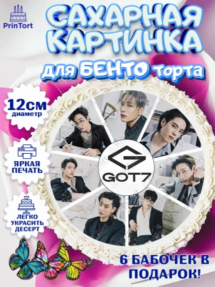 Сахарные круги 12см PT05, Гот7, Группа ГОТ7 К-ПОП, GOT7 K-POP, Девочка, День рождения, арт. PT0518137