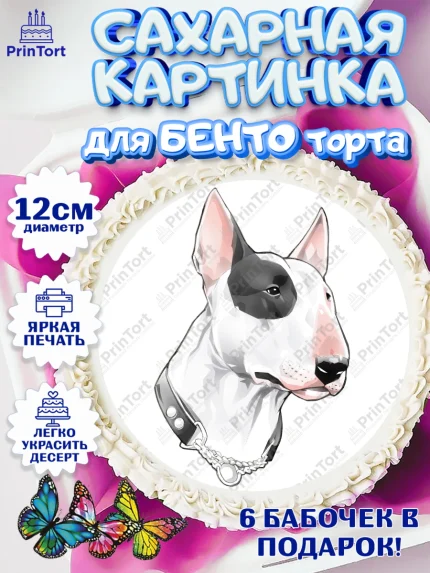 Сахарные круги 12см PT05, Бультерьер, Собака, Девочка, День рождения, арт. PT0518312