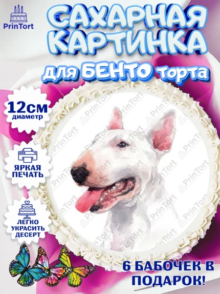 Сахарные круги 12см PT05, Бультерьер, Собака, Девочка, День рождения, арт. PT0518320