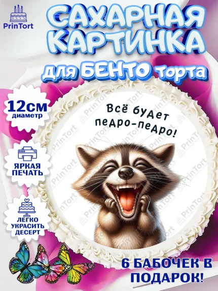 Сахарные круги 12см PT05, Прикольные животные, енот, животные, звери, забавные животные, Девочка, арт. PT0518452