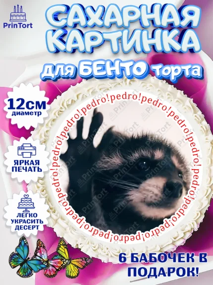 Сахарные круги 12см PT05, Енот Педро-педро, Енот, педро-педро, танцующий енот, Девочка, арт. PT0518482