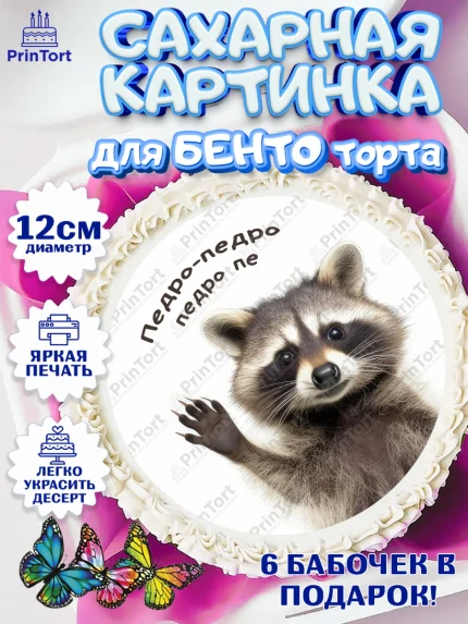 Сахарные круги 12см PT05, Енот Педро-педро, Енот, педро-педро, танцующий енот, Девочка, арт. PT0518484