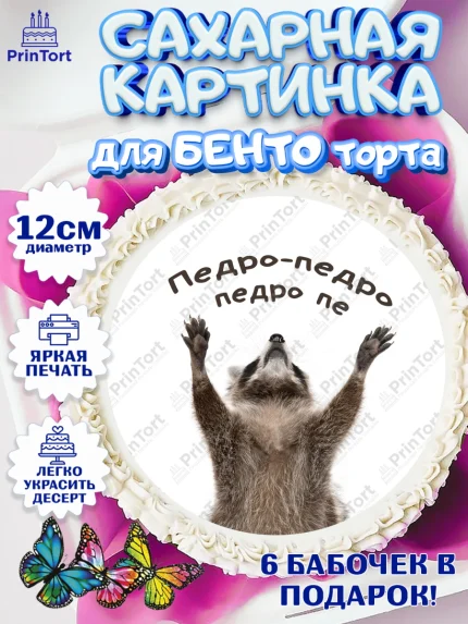 Сахарные круги 12см PT05, Енот Педро-педро, Енот, педро-педро, танцующий енот, Девочка, арт. PT0518485