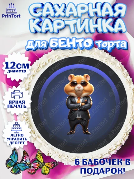 Сахарные круги 12см PT05, Хамстер Комбат, тапающий хомяк, биткоин, Девочка, День рождения, арт. PT0518558