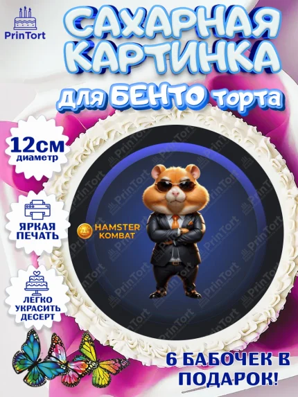 Сахарные круги 12см PT05, Хамстер Комбат, тапающий хомяк, биткоин, Девочка, День рождения, арт. PT0518559
