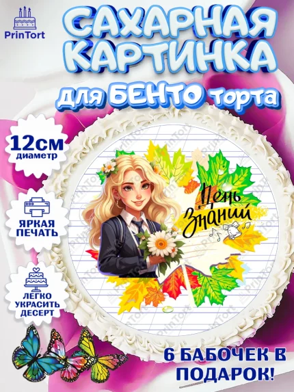 Сахарные круги 12см PT05, 1 сентября, Школьница, ученица, девочка, учебник, школа, день знаний, арт. PT0518610