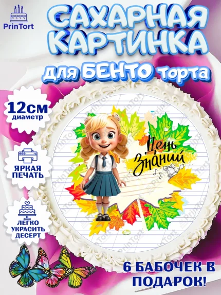 Сахарные круги 12см PT05, 1 сентября, Школьница, ученица, девочка, учебник, школа, день знаний, арт. PT0518611