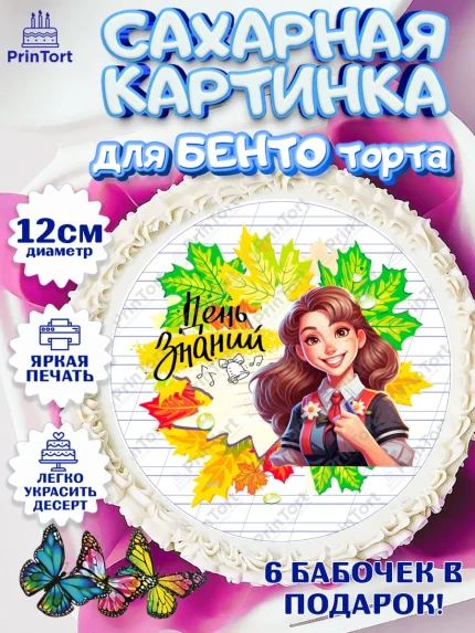 Сахарные круги 12см PT05, 1 сентября, Школьница, ученица, девочка, учебник, школа, день знаний, арт. PT0518614