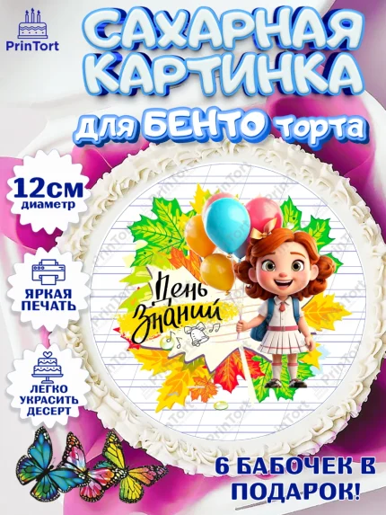 Сахарные круги 12см PT05, 1 сентября, Школьница, ученица, девочка, учебник, школа, день знаний, арт. PT0518615