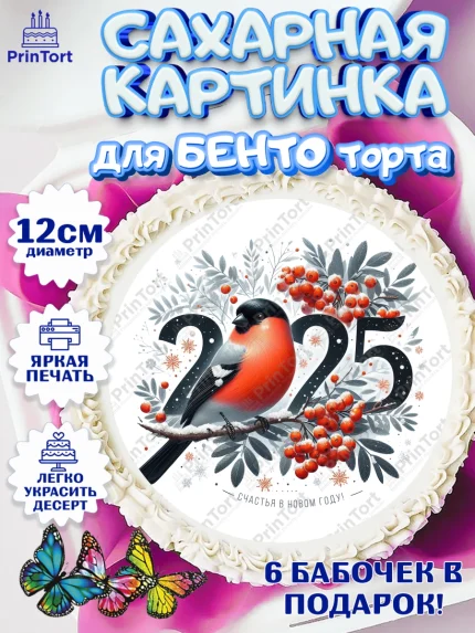 Сахарные круги 12см PT05, Новый год, Новый 2025 год, Ёлка, Дед Мороз, снеговик, ёлочные игрушки, арт. PT0518899