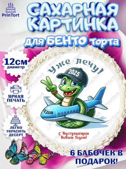 Сахарные круги 12см PT05, Новый год, Новый 2025 год, Год змеи, Змея, 2025 год, елка, Девочка, арт. PT0518933