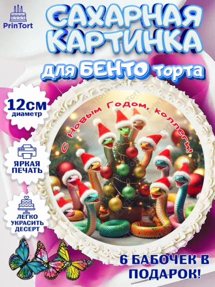 Сахарные круги 12см PT05, Новый год, Новый 2025 год, Год змеи, Змея, 2025 год, елка, Девушка, арт. PT0518942