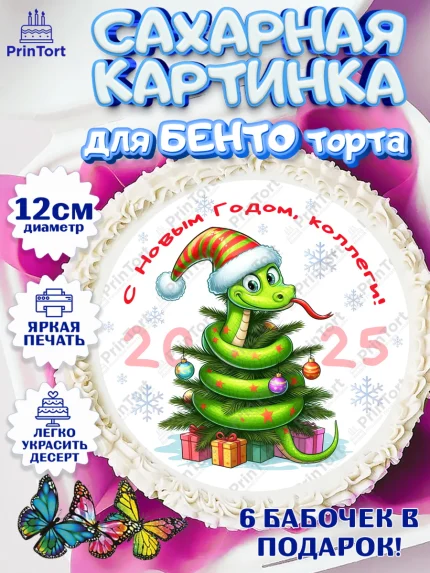 Сахарные круги 12см PT05, Новый год, Новый 2025 год, Год змеи, Змея, 2025 год, елка, Девушка, арт. PT0518945