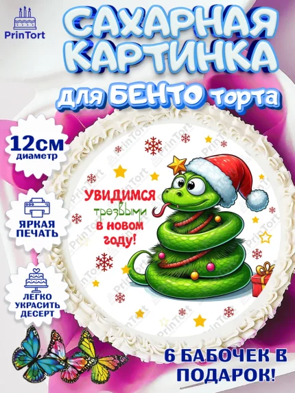 Сахарные круги 12см PT05, Новый год, Новый 2025 год, Год змеи, Змея, 2025 год, елка, Девочка, арт. PT0518953