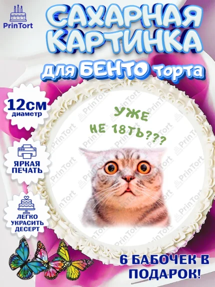 Сахарные круги 12см PT05, Мемы и коты, кот, мемный кот, кошка, приколы, Девочка, День рождения, арт. PT0519337