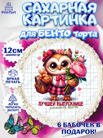 Сахарные круги 12см PT05, Выпускной в школе, школьный выпускной 2025, учителю на выпускной, Девочка, арт. PT0519764
