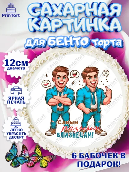Сахарные круги 12см PT05, Близнецы, Девочка, День рождения, арт. PT0520030