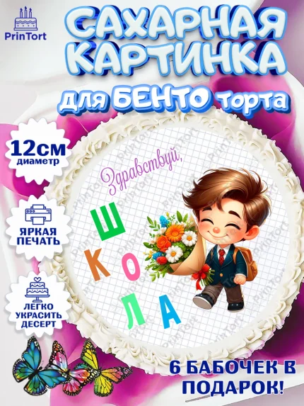 Сахарные круги 12см PT05, 1 сентября, День знаний, снова в школу, первый раз в первый класс, арт. PT0520113