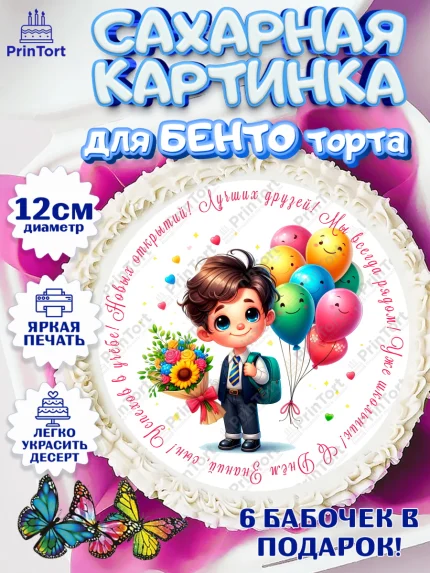 Сахарные круги 12см PT05, 1 сентября, День знаний, снова в школу, первый раз в первый класс, арт. PT0520115