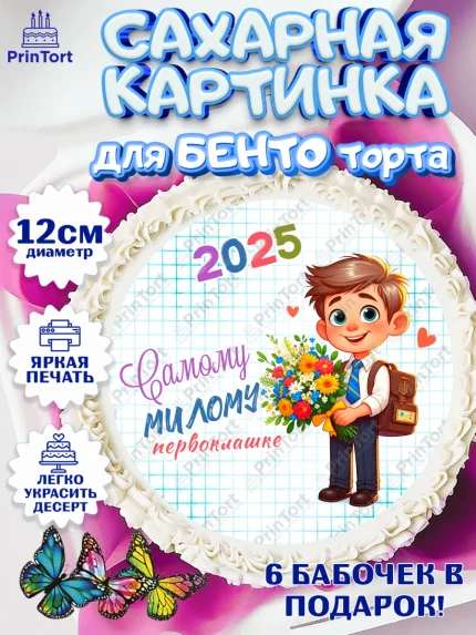 Сахарные круги 12см PT05, 1 сентября, День знаний, снова в школу, первый раз в первый класс, арт. PT0520117