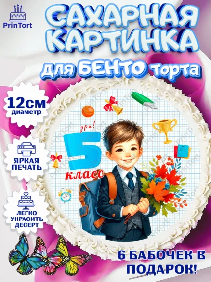 Сахарные круги 12см PT05, 1 сентября, День знаний, снова в школу, первый раз в первый класс, арт. PT0520149