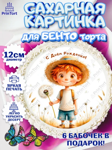 Сахарные круги 12см PT05, День рождения, мальчик, одуванчик, арт. PT0520172